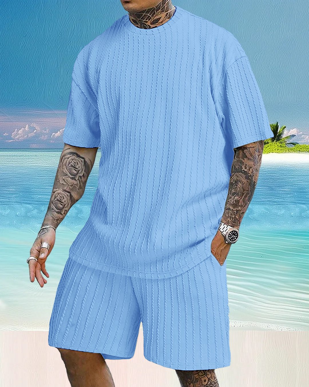 Men's casual gorgeous textured printed shorts set