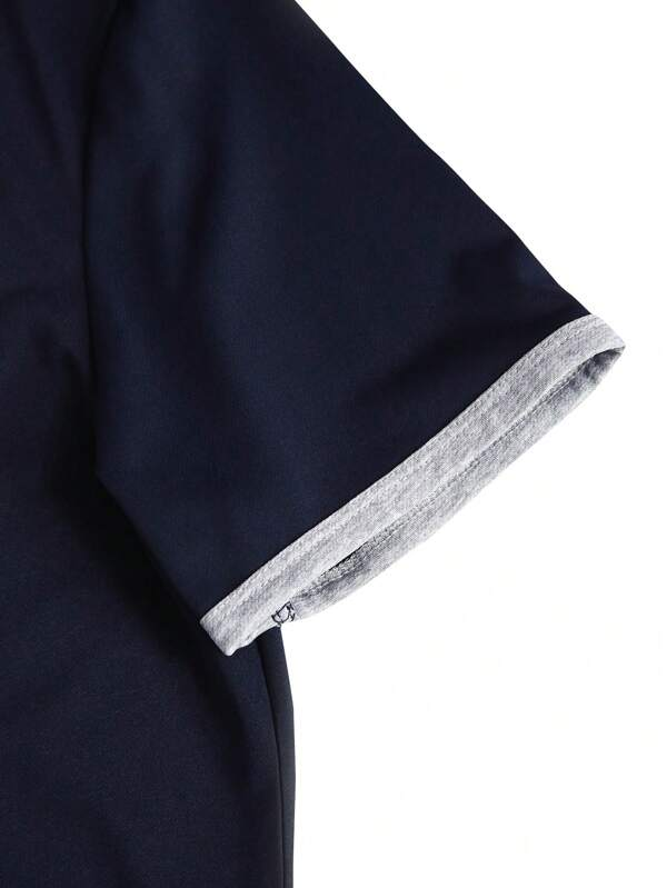  Men's Color Block Print Short Sleeve Athletic Walking Suit