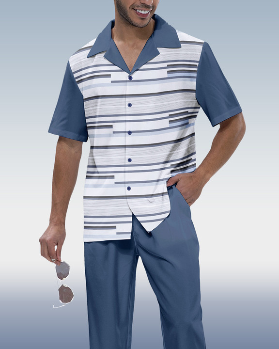 Men's Color Block Print Short Sleeve Walking Suit