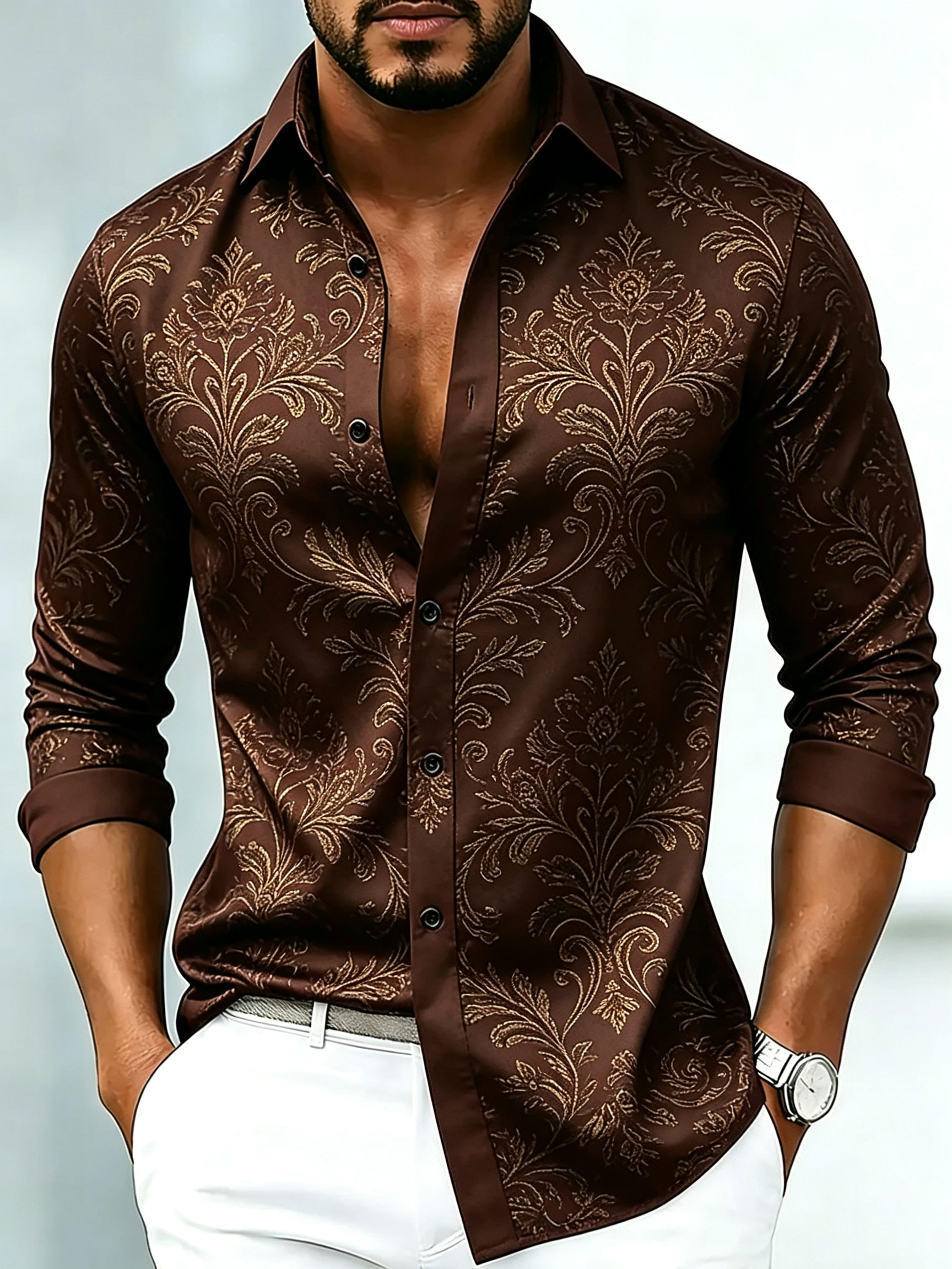 Men's Luxury Business Floral Print Long-Sleeve Shirt