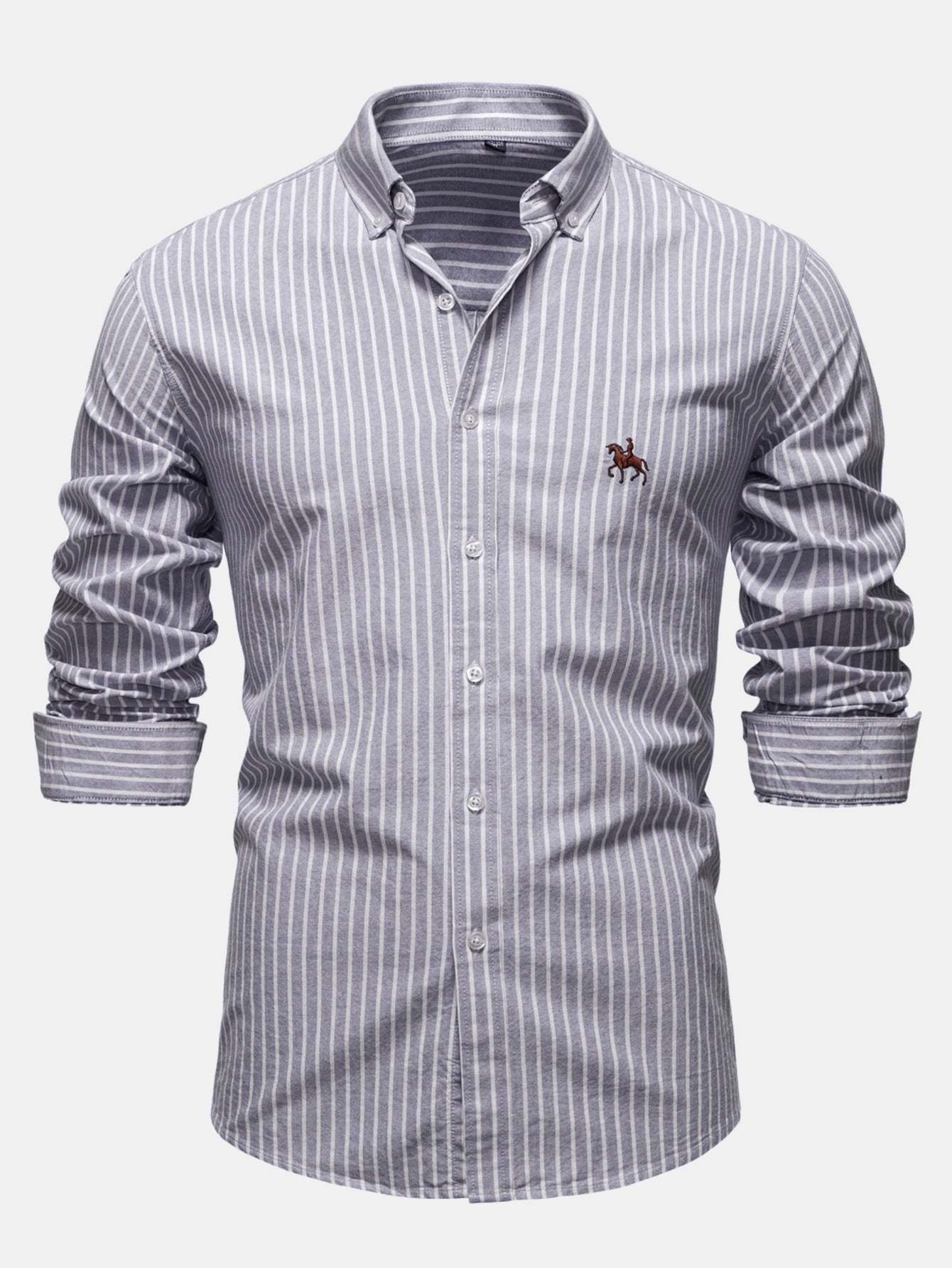 Cowboy Embroidery Cotton Stripe Shirt