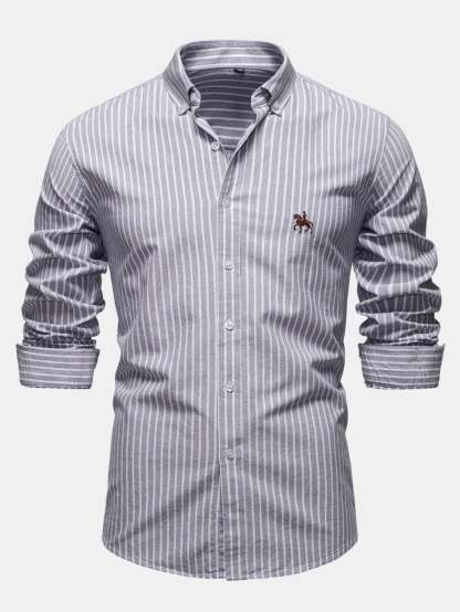 Cowboy Embroidery Cotton Stripe Shirt