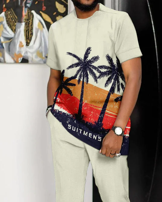 Men's Ombre Print Short Sleeve Suit