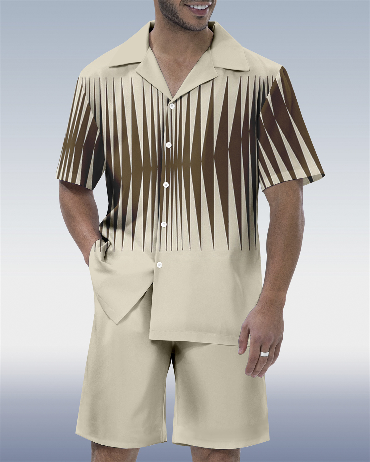 Men's Colorblock Geometric Hawaiian Cuban Collar Short Sleeve Shirt Set