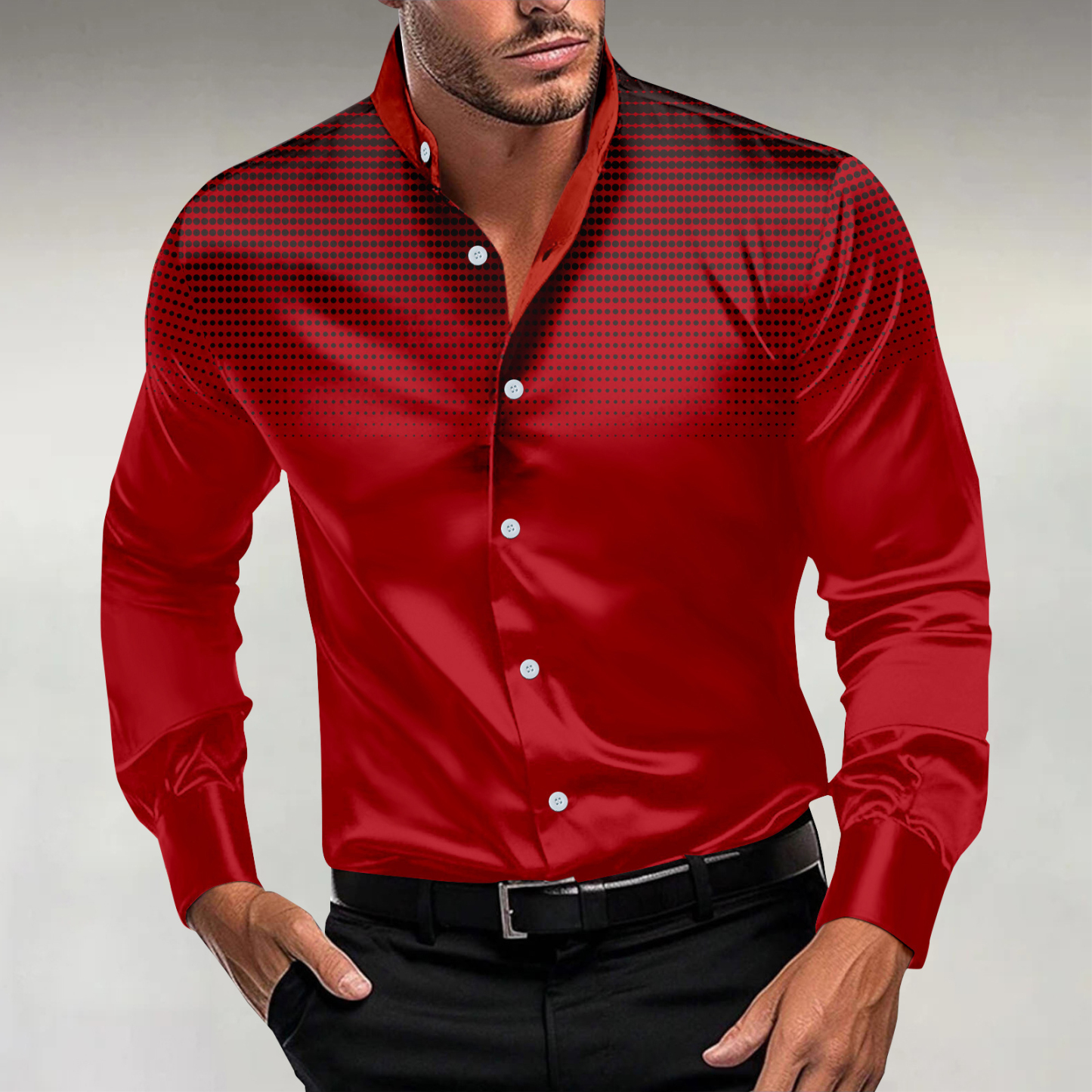 Men's Casual Dots Print Stand Collar Long-Sleeve Shirt