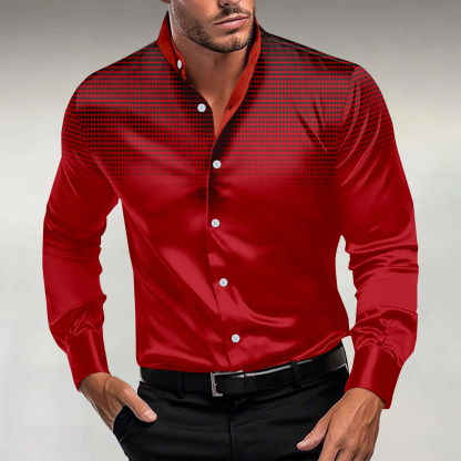 Men's Casual Dots Print Stand Collar Long-Sleeve Shirt