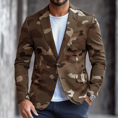 Men's Retro Camouflage Notch Lapel Single Breasted Casual Blazer