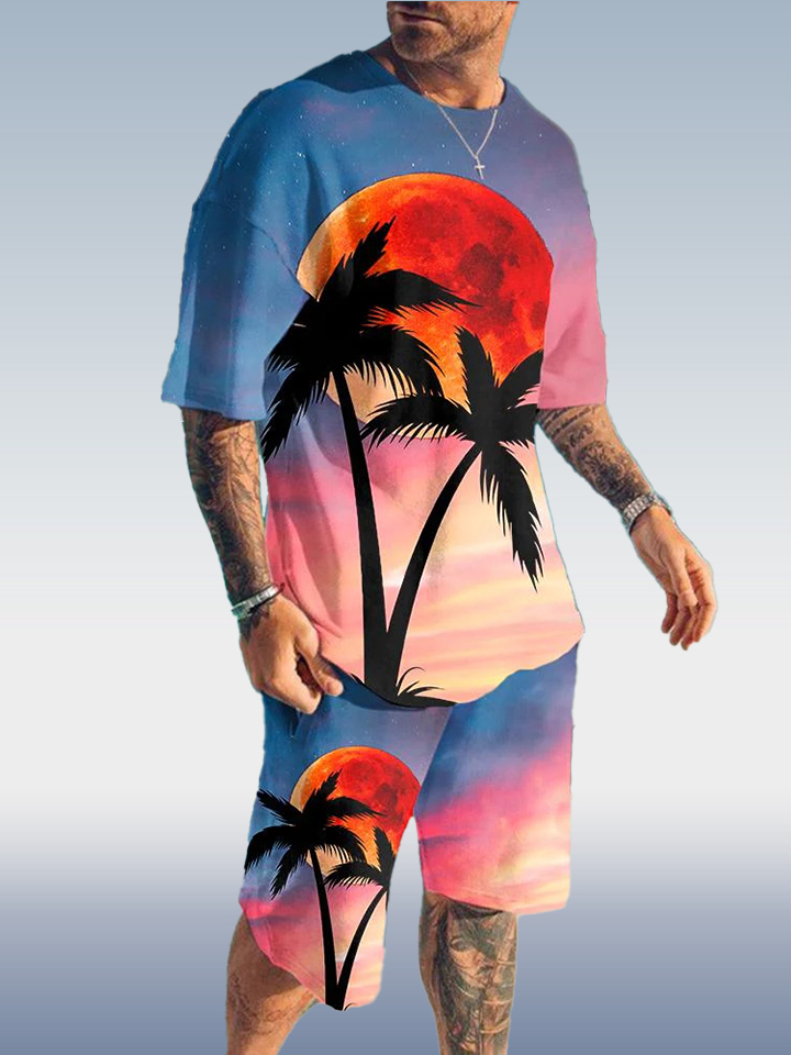 Men's Hawaiian Print Shorts Set