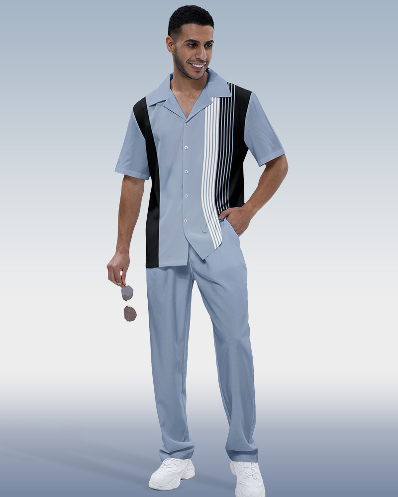 Men's 2-piece short-sleeve suit with vertical stripes