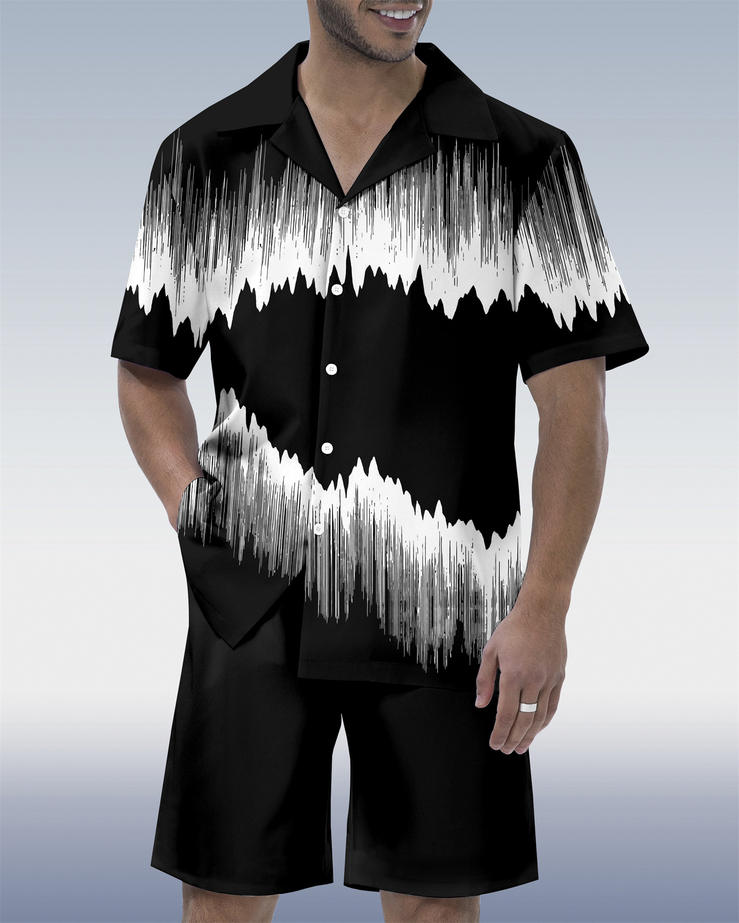 Men's Abstract Art Contrast Geometric  Print Short Sleeve Set