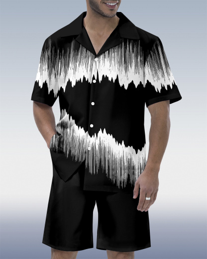 Men's Abstract Art Contrast Geometric  Print Short Sleeve Set