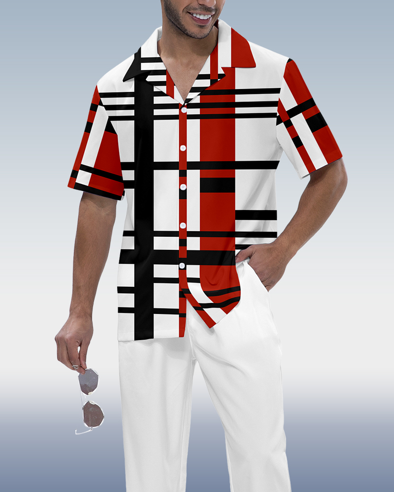 Men's Art Print Short Sleeve Shirt Walking Set