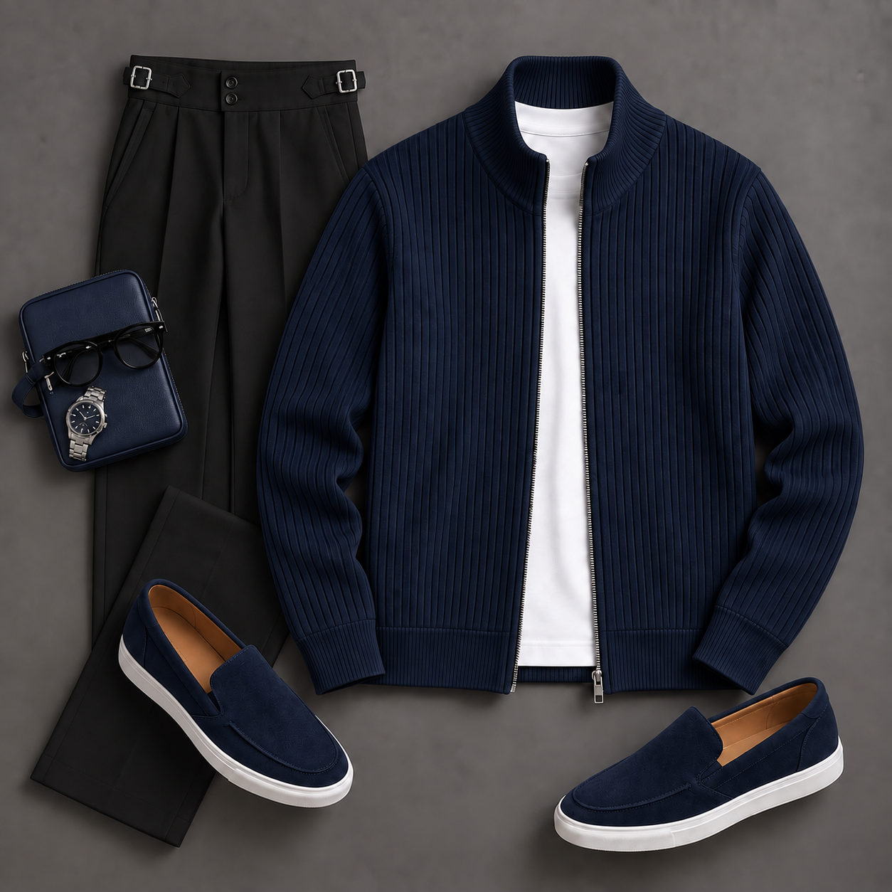 Men's Causal Stand Collar Jacket & Pants Two-Piece Sets