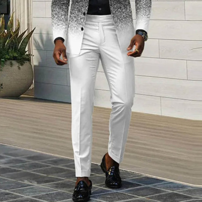 BlazerMen's Gradient Black & White Color Matching Gradient Printed Long Sleeves Blazer & Trousers Two Pieces Set