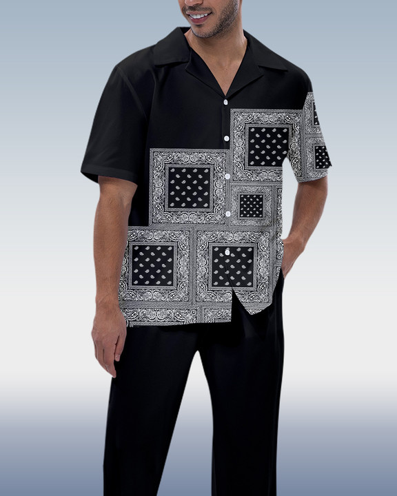 Suitmens Men's Black Paisley Shirt Walking Set 248