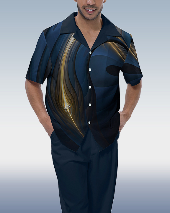 Suitmens Men's Ombre Print Short Sleeve Walking Suit 201