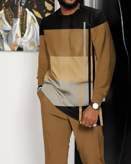 Suitmens Men's Casual Color Blocking Long Sleeve Walking Suit-001