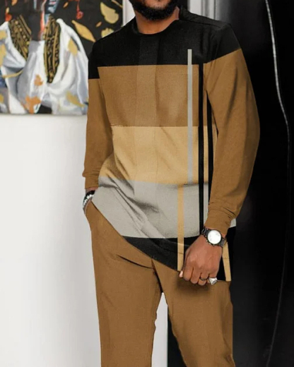 Men's Casual Color Blocking Long Sleeve Walking Suit