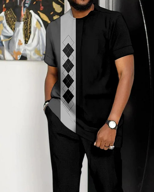 Suitmens Men's Color Block Short Sleeve Suit 211