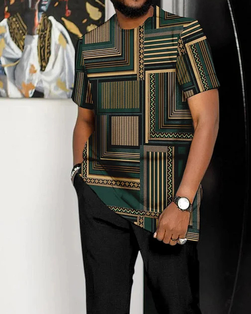 Suitmens Men's Fashion Print Short Sleeve Athletic Walking Suit-258