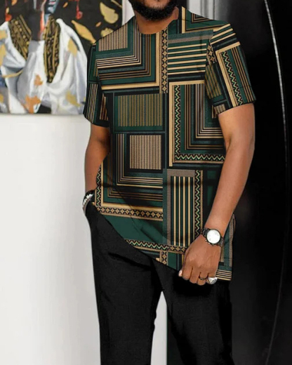 Men's Fashion Print Short Sleeve Athletic Walking Suit