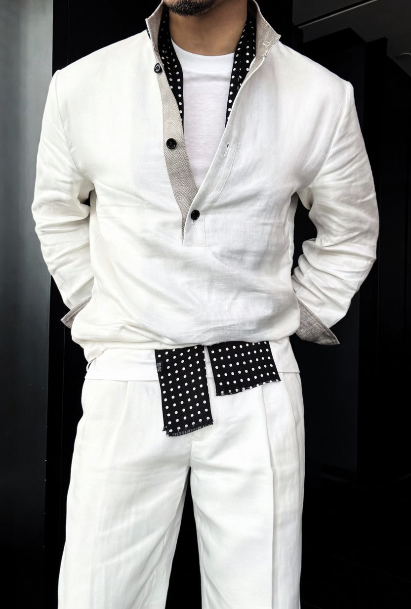 Premium Linen Mandarin Collar Suit-Sky Blue