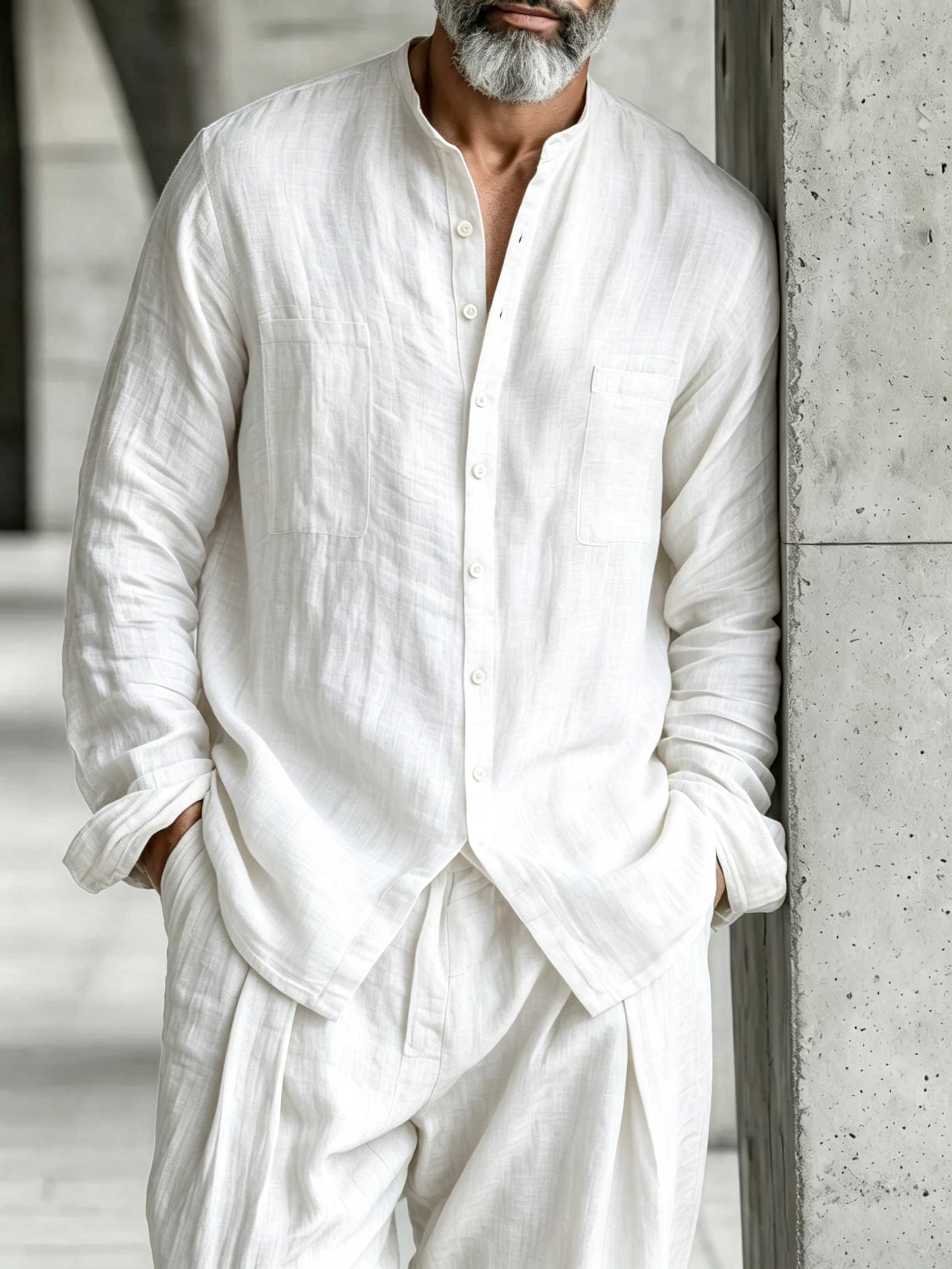 Men's Cotton Linen Long Sleeved Trousers And Shirt Set