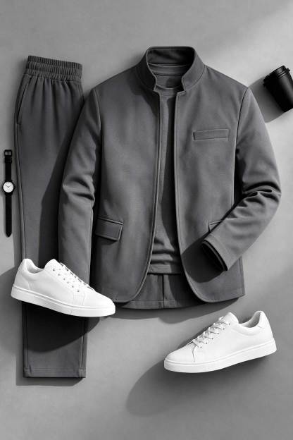 Men's Causal Velvet Jacket & Pants Two-Piece Sets-White