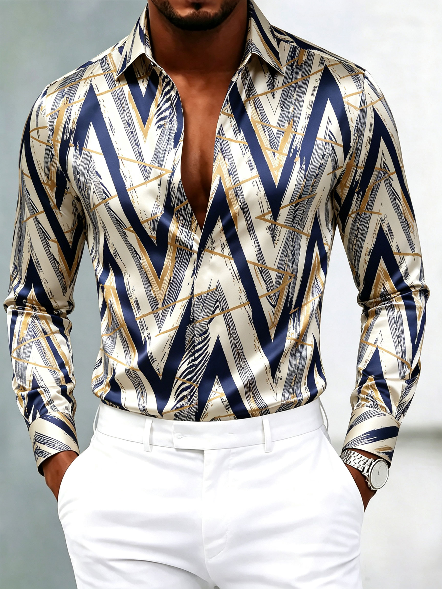 Men's Luxury Glossy Satin Long Sleeve Dress Shirt