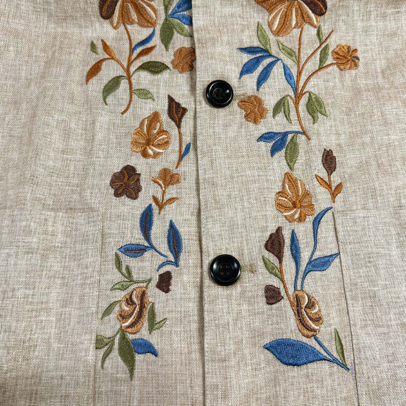Men's Casual Linen Embroidered Stand Collar Single Breasted Slim Fit Jacket