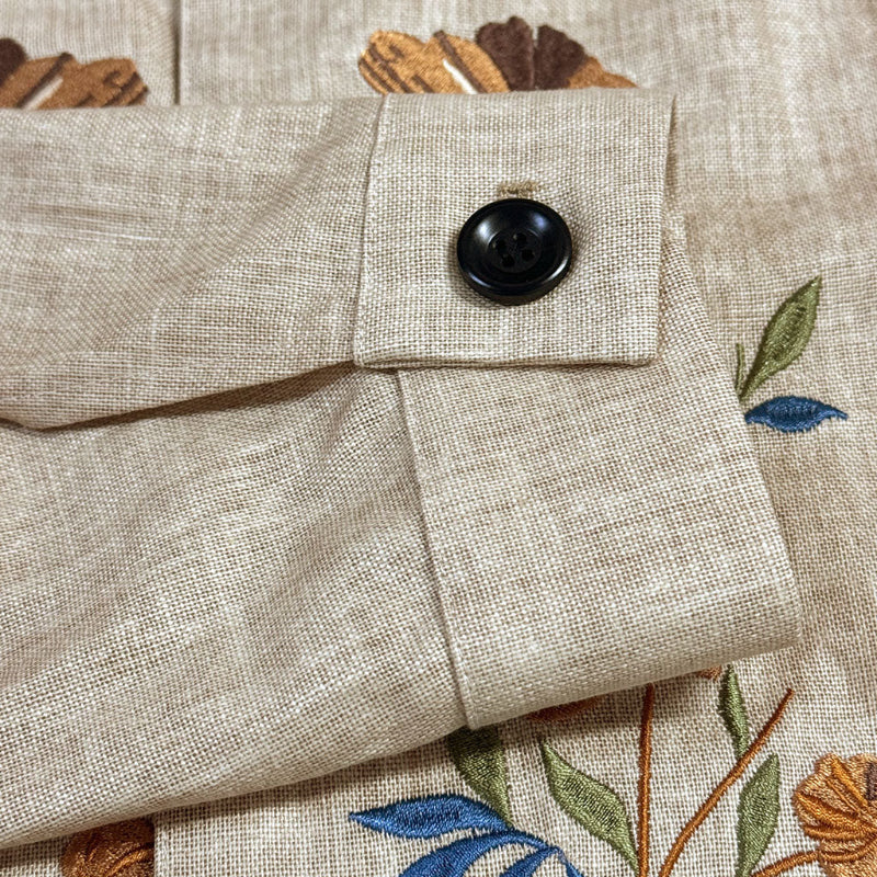 Men's Casual Linen Embroidered Stand Collar Single Breasted Slim Fit Jacket