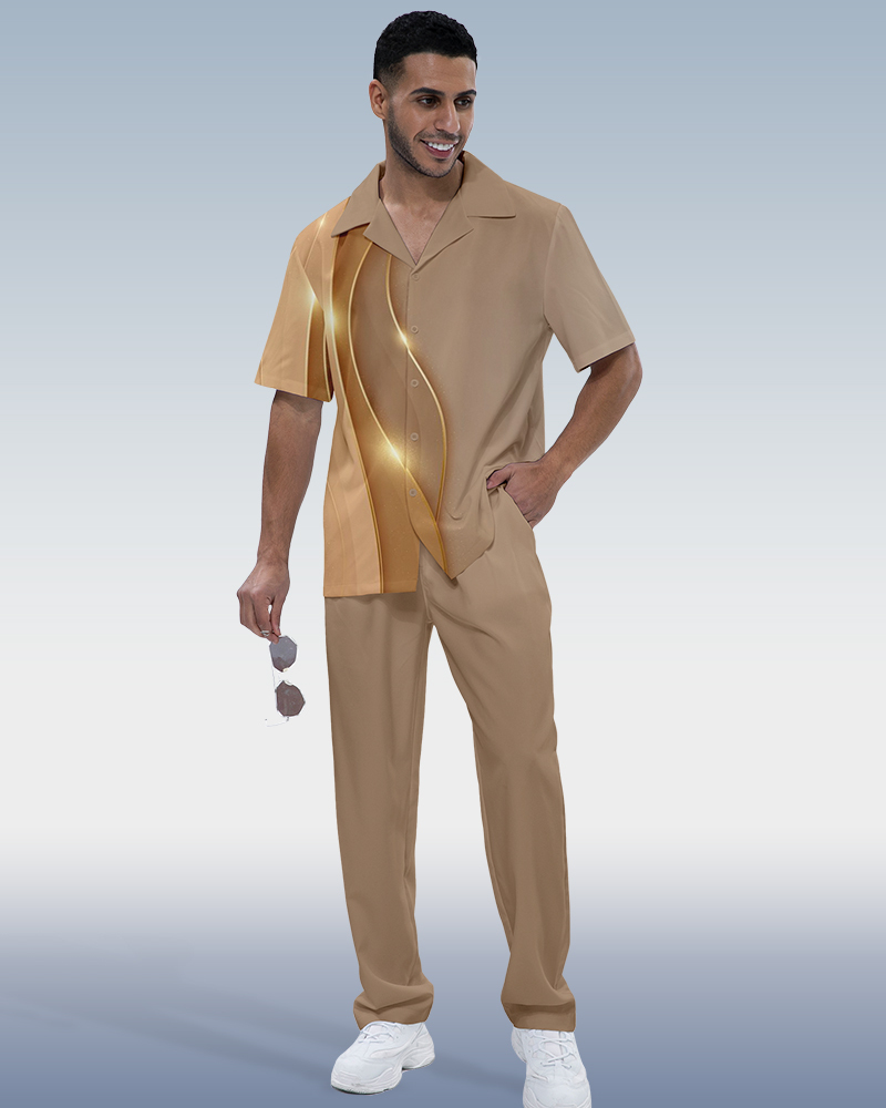 Men's Ombre Print Short Sleeve Shirt Walking Set