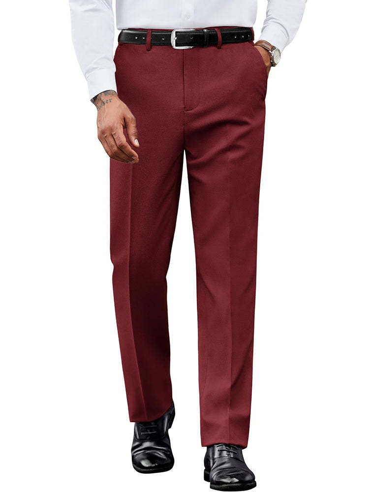 Casual Flat Front Expandable Waist Dress Pants 
