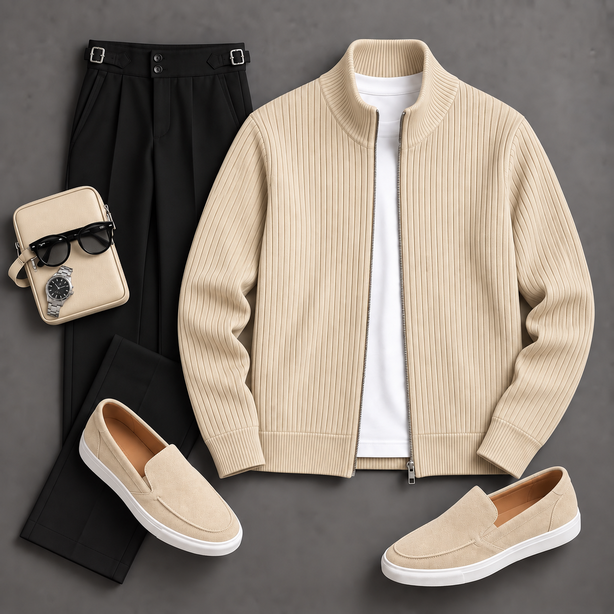 Men's Causal Stand Collar Jacket & Pants Two-Piece Sets