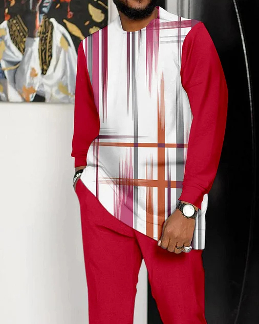 Men's Contrasting Long Sleeve Athletic Walking Suit