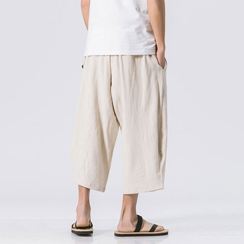 Men's Vintage Japanese Pocket Cotton Linen Casual Pants