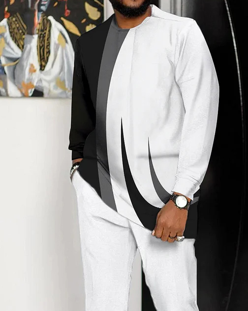 Men's Casual Color Blocking Long Sleeve Walking Suit
