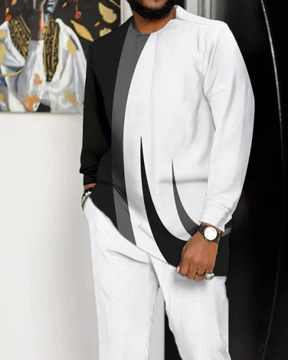 Men's Casual Color Blocking Long Sleeve Walking Suit