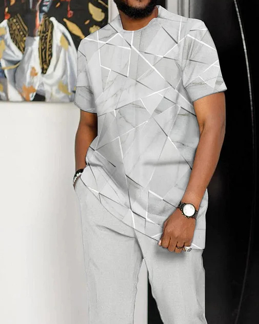 Suitmens Men's Gray Gradient Short Sleeve Suit 145