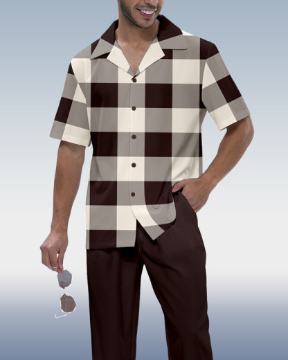 Men's Colorblock Check Short Sleeve Shirt Walking Set
