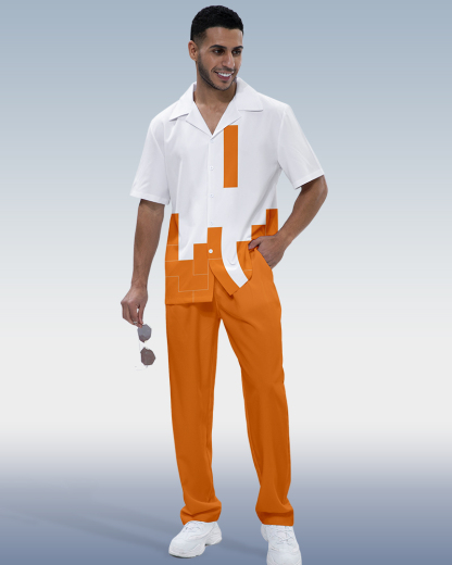 Men's Colorblock Short Sleeve Shirt Walking Set