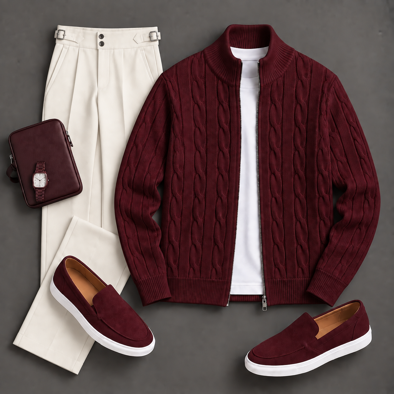 Men's Causal Stand Collar Knit Jacket & Pants Two-Piece Sets