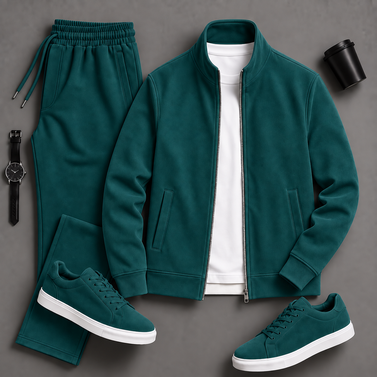 Men's Causal Stand Collar Jacket & Pants Two-Piece Sets