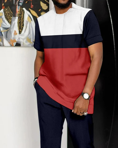Men's Contrasting Printed Short-Sleeved Suit