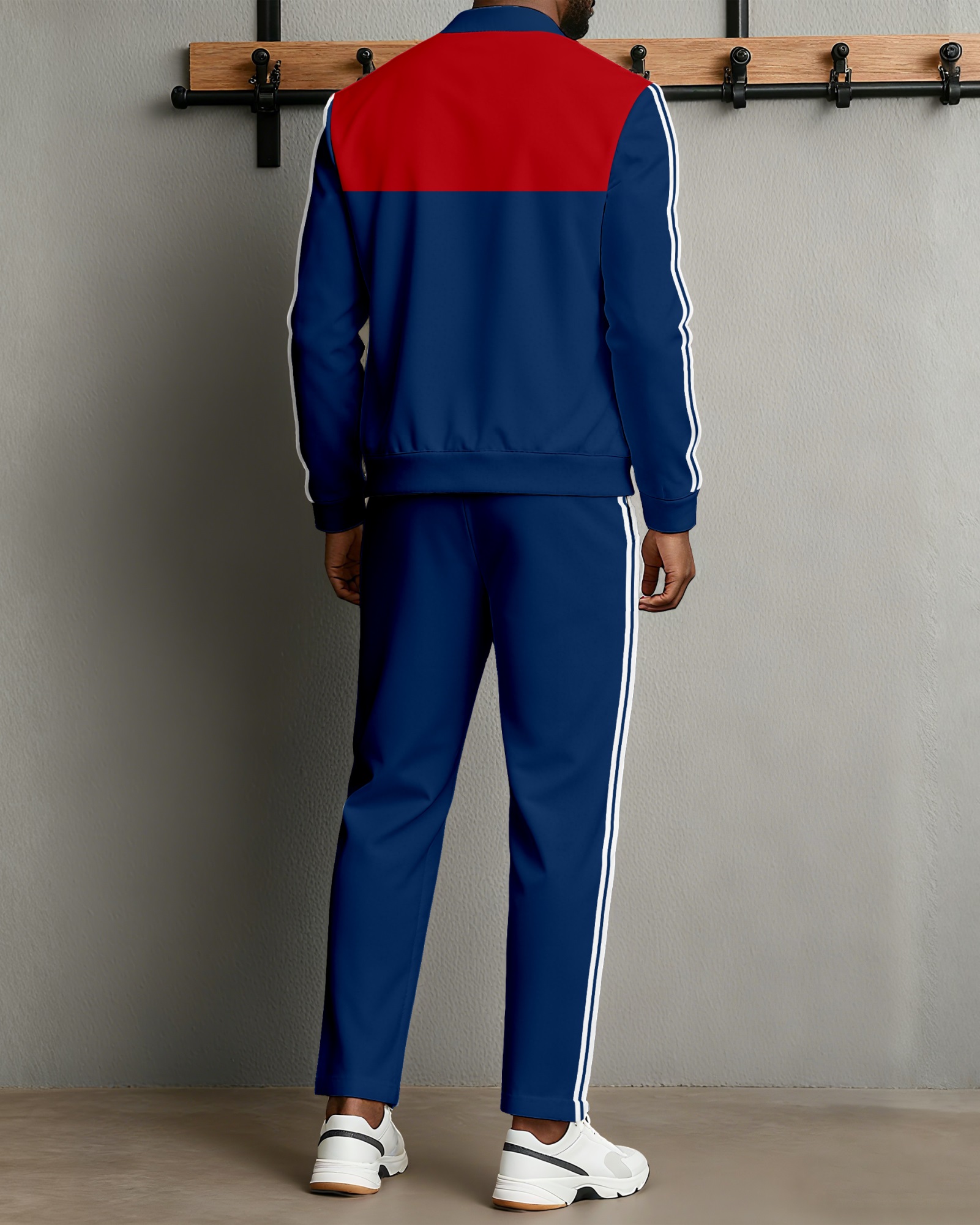 Men's Minimalist Red & Blue Color Matching Jacket Sports Jogging Set