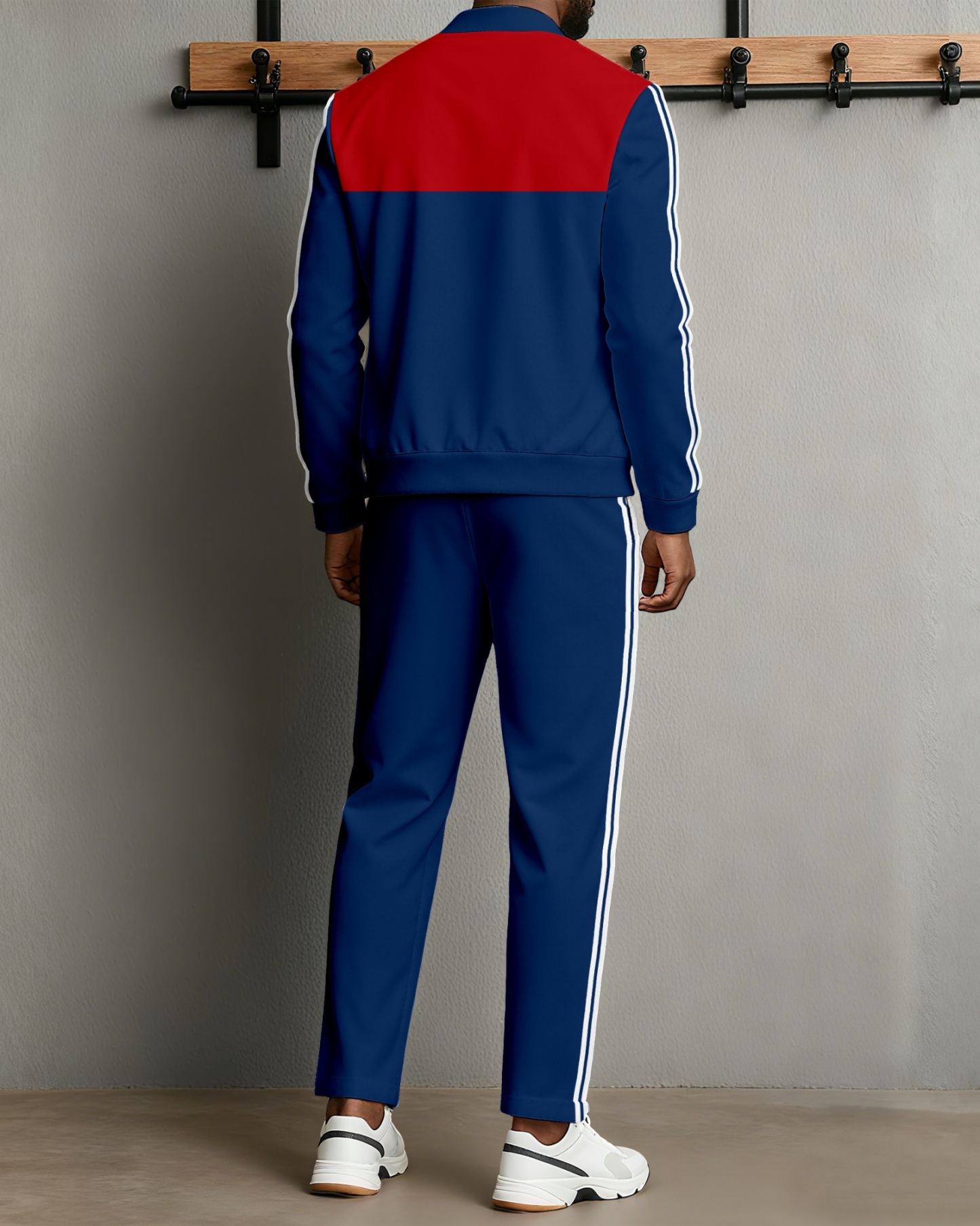 Men's Minimalist Red & Blue Color Matching Jacket Sports Jogging Set
