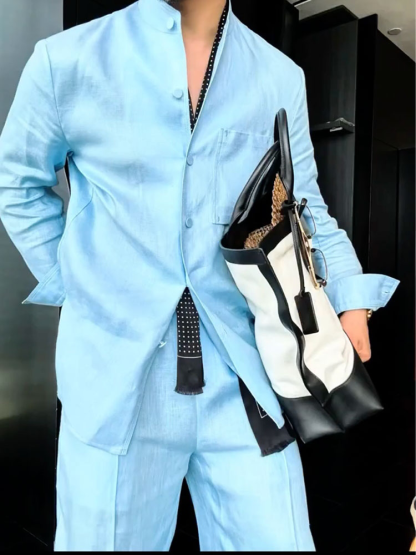 Premium Linen Mandarin Collar 2-Piece Suit | Old Money Style Breathable Set for Men