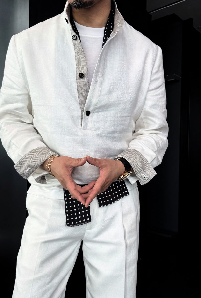 Premium Linen Mandarin Collar Suit-Sky Blue