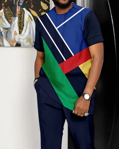 Men's Contrasting Printed Short-Sleeved Suit