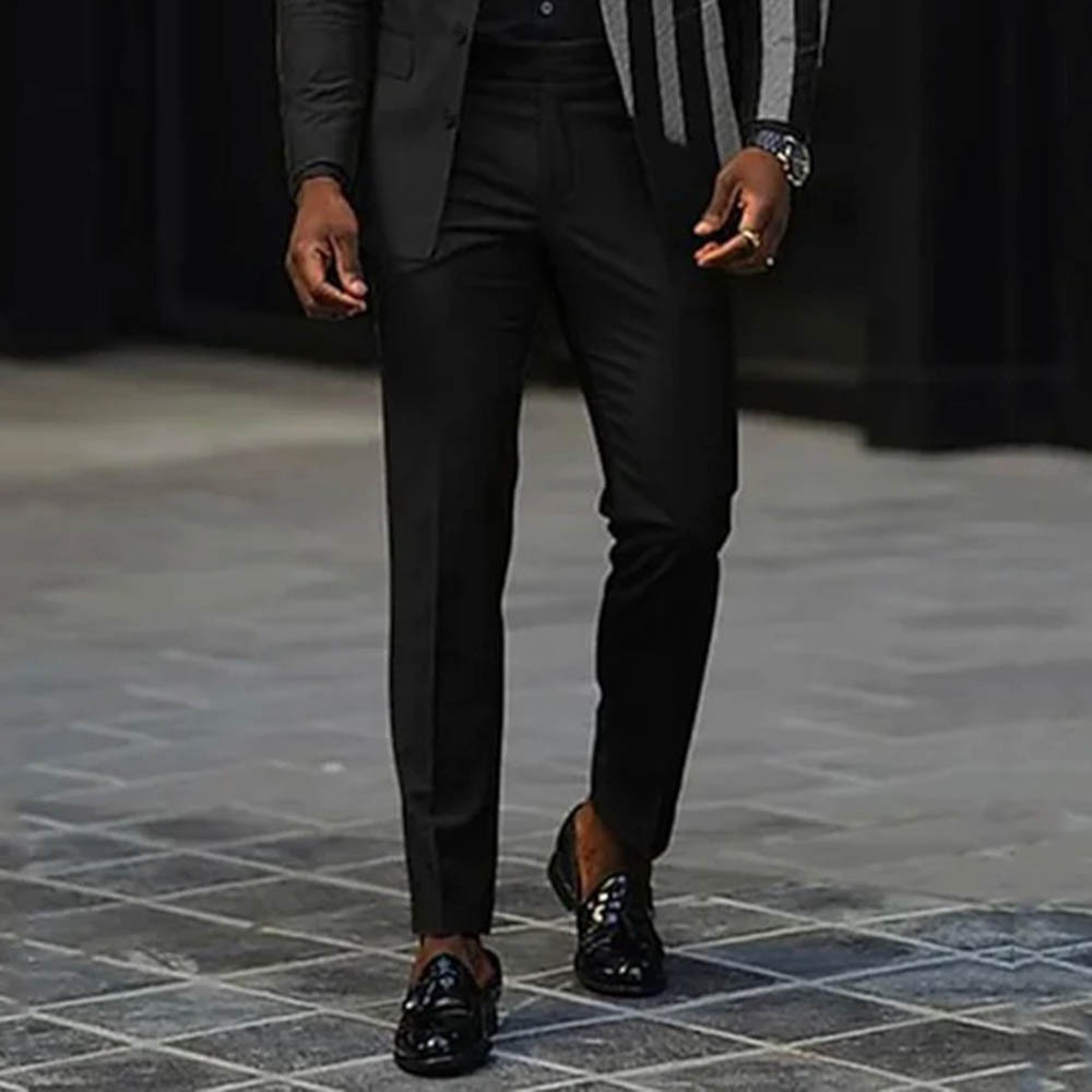 BlazerMen's Gradient Black & Gray Color Matching Checkered Printed Long Sleeves Blazer & Trousers Two Pieces Set